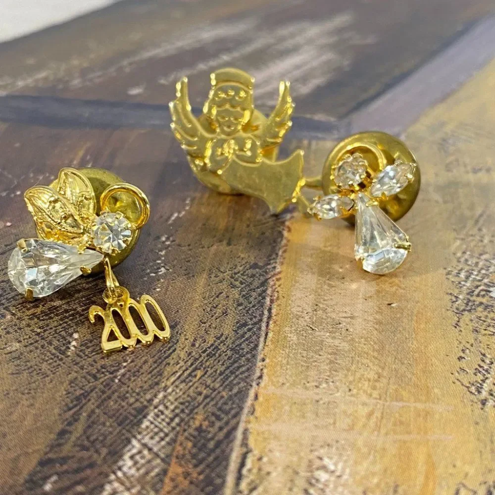 Angel Lapel Pins Vintage Guardian Angels Set of Three Goldtone